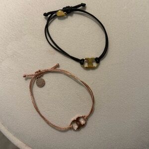 Tory Burch Black and Rose Gold Double Cord Bracelets